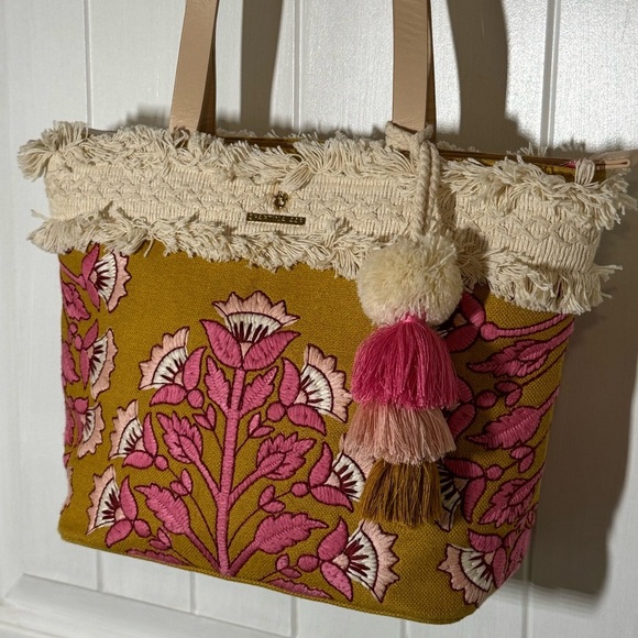Spartina 449 Embroidered Fringe Pom Pom Tote - Picture 2 of 16